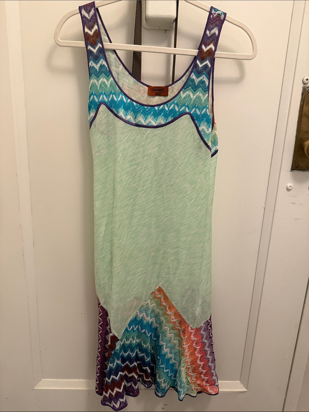 Missoni Mint Maxi Dress with Multicolor Chevron Trim